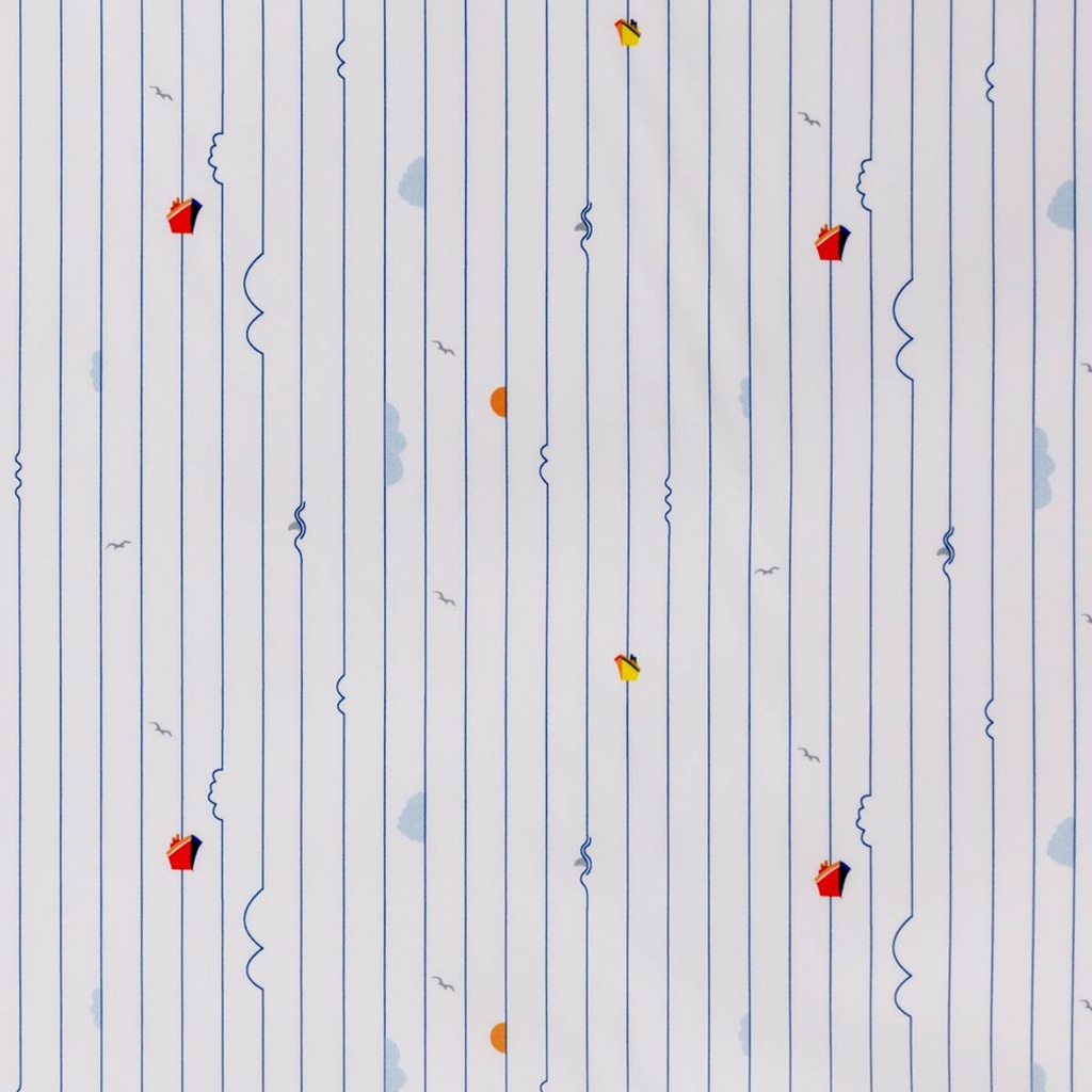 WHITE, BLUE STRIPES, SHIPS DESIGN