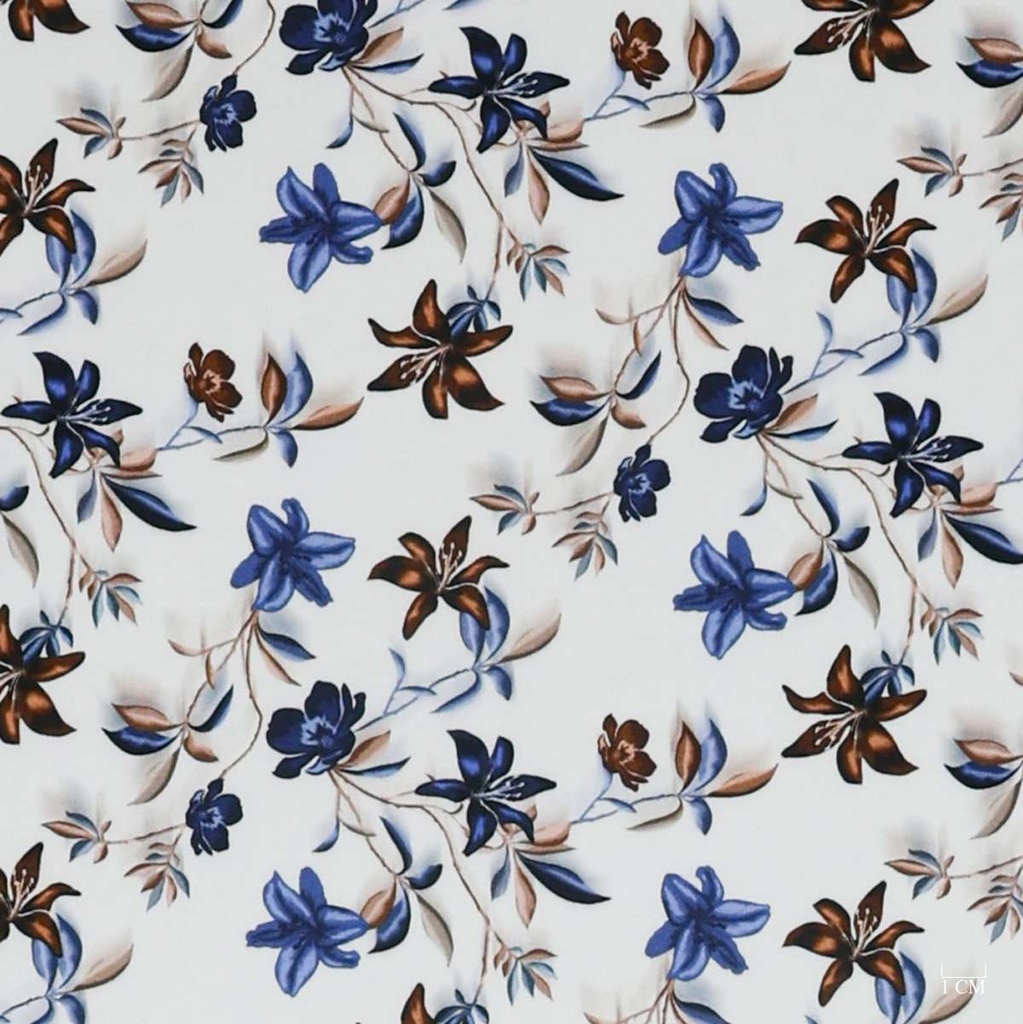 BROWN, BLUE FLORAL PATTERN