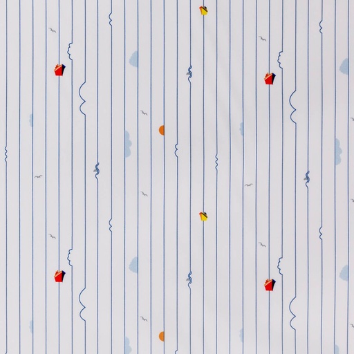 [660515] WHITE, BLUE STRIPES, SHIPS DESIGN