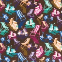 BROWN, MOTOS AND BEACH CHAIRS