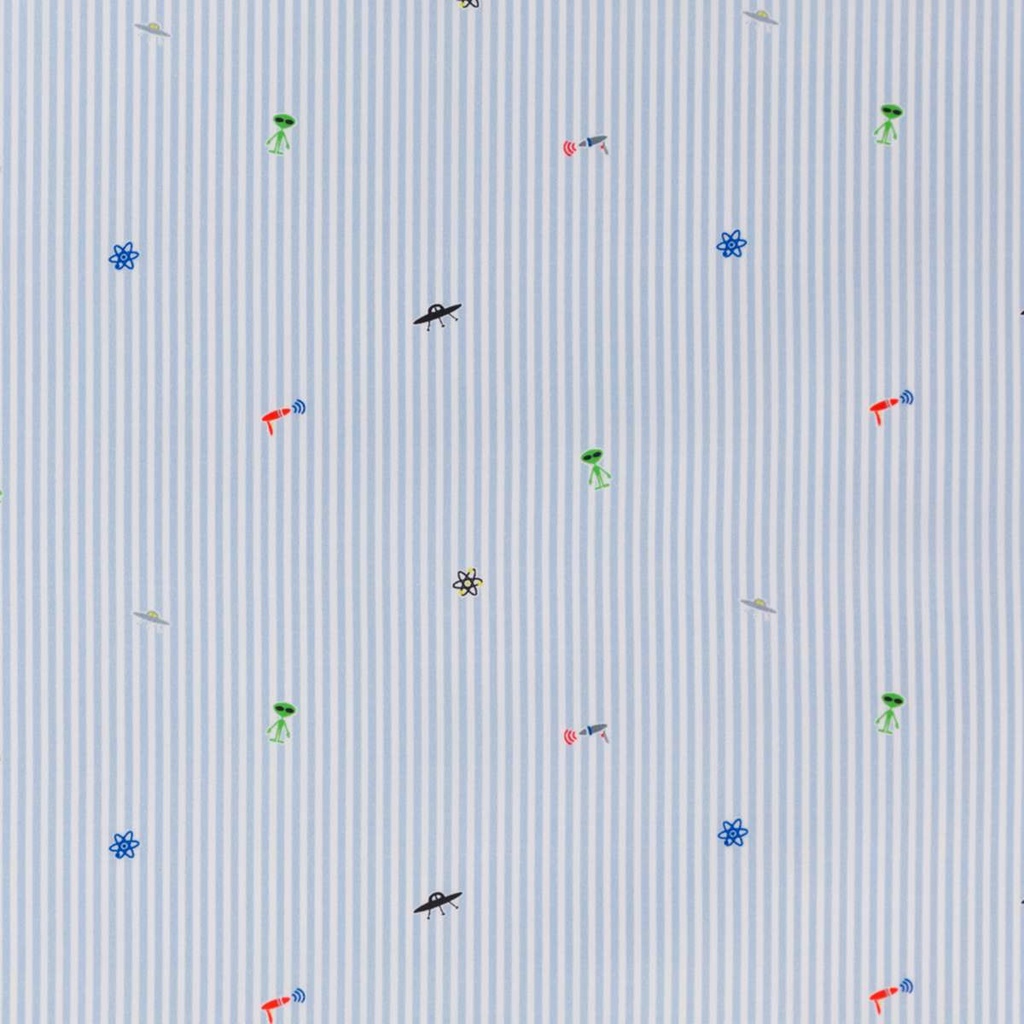 WHITE, BLUE STRIPES AND MINIPRINT DESIGN(SPACE)