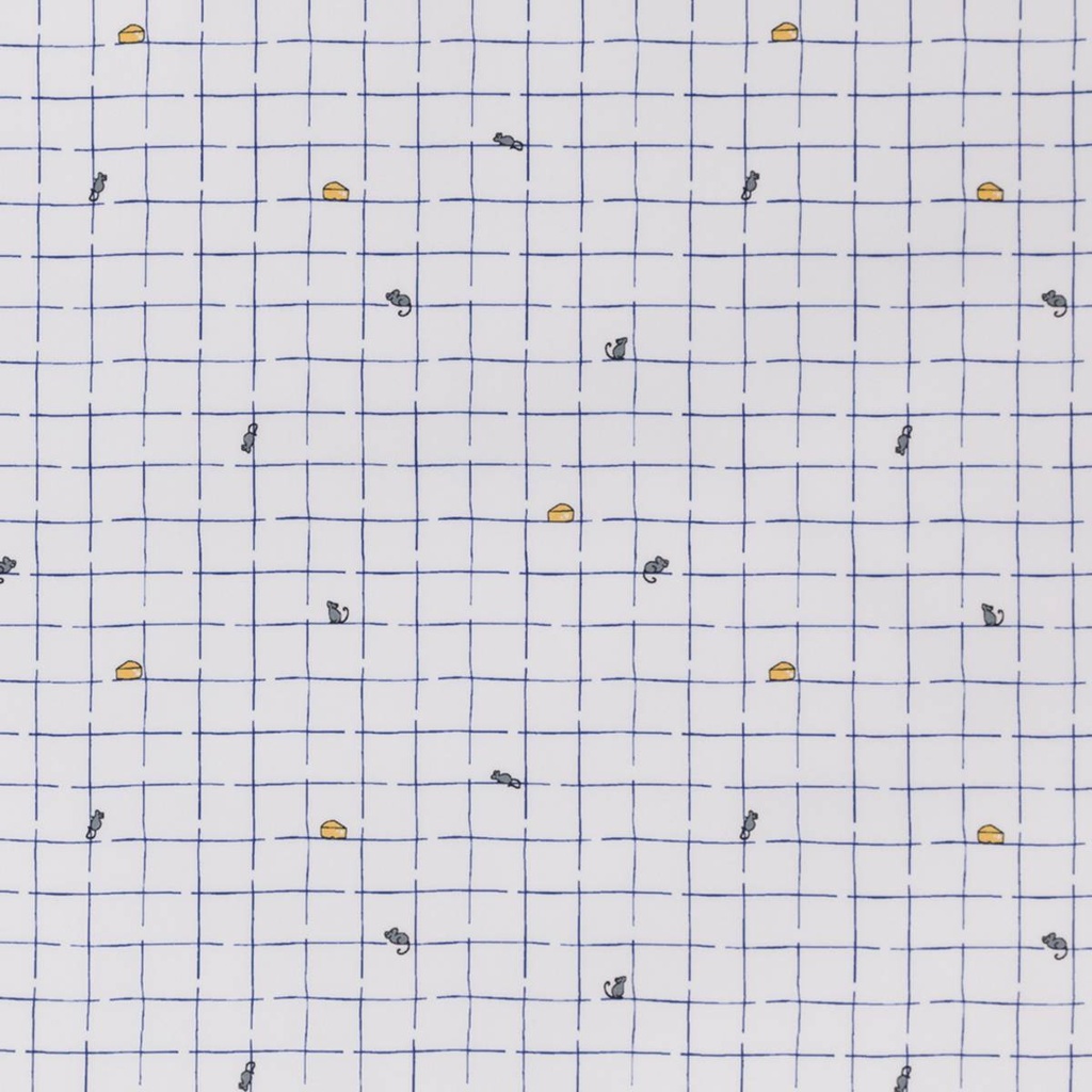 WHITE, BLUE CHECKS, MOUSE AND CHEESE DESIGN