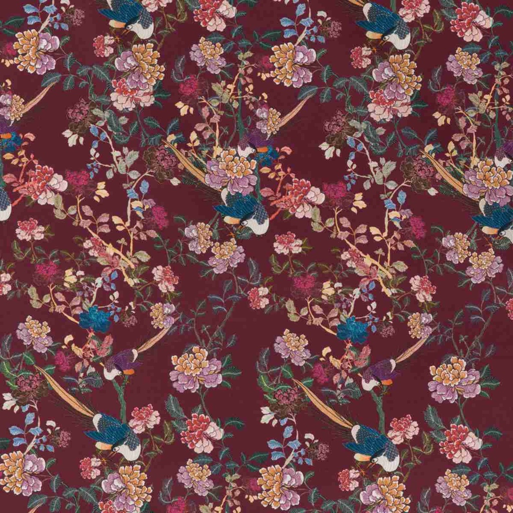 BURGUNDY, BIRDS AND FLOWER DESIGN