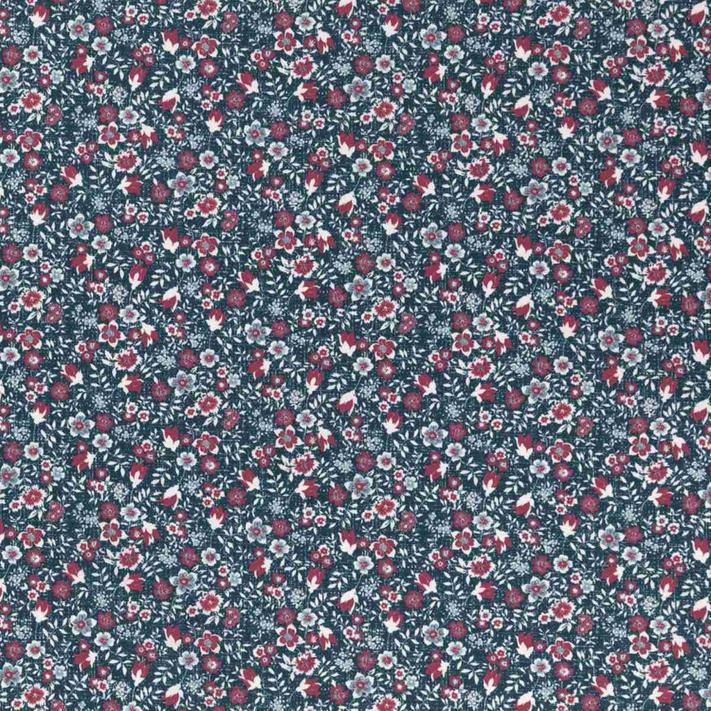 DARK BLUE, RED FLORAL DESIGN