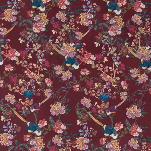 [660538] BURGUNDY, BIRDS AND FLOWER DESIGN