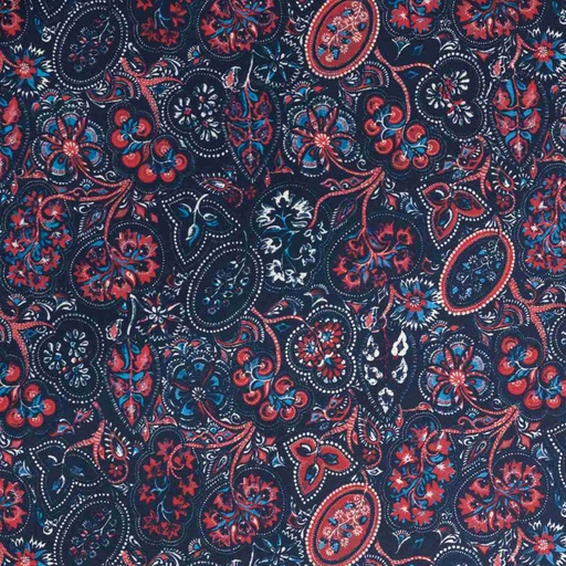 [664634] DARK BLUE, RED FLORAL PATTERN